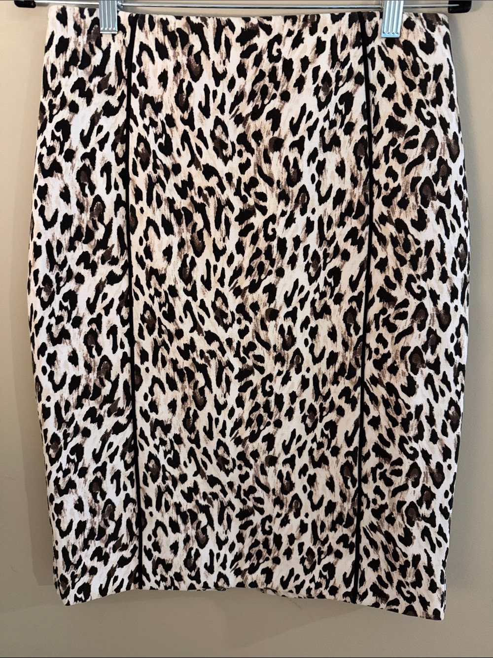 White House Black Market Leopard-Print Pencil Skirt in Black and Cream